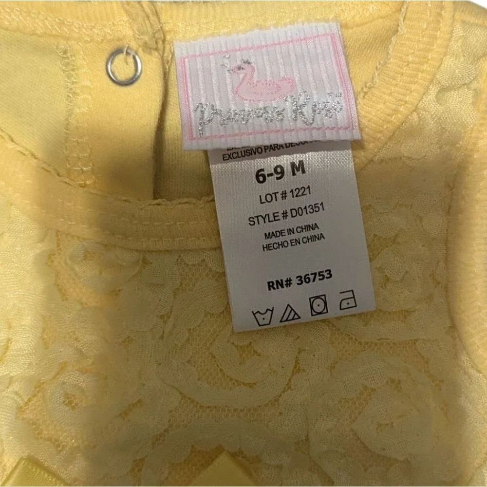Princess Rose Baby Girl Yellow Dress Size 6-9 Months